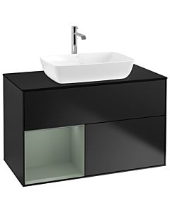 Villeroy und Boch Finion Villeroy und Boch G772GMPD 100cm, plaque de finition noir mat, Emotion, étagères laqué olive mat, laqué noir mat