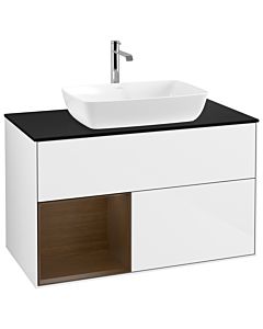 Villeroy und Boch Finion Villeroy und Boch G772GNGF 100cm, plaque de finition noire mate, emotion, étagères Walnut Veneer , laqué blanc brillant