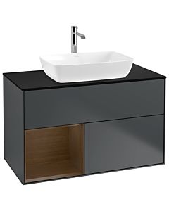 Villeroy und Boch Finion Villeroy und Boch Finion G772GNHG 100cm, cover plate black matt, Emotion, shelves Walnut Veneer , Midnight Blue Matt Lacquer