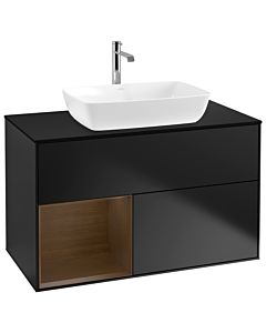 Villeroy und Boch Finion Villeroy und Boch G772GNPD 100cm, plaque de finition noir mat, Emotion, étagères Walnut Veneer , laqué noir mat