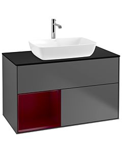 Villeroy und Boch Finion Waschtischunterschrank G772HBGK 100cm, Abdeckplatte black matt, Emotion, Regale Peony matt lacquer, Anthracite matt