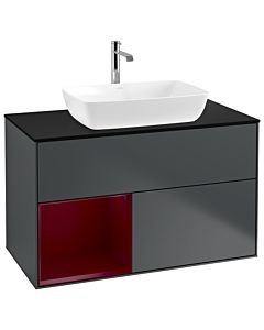 Villeroy und Boch Finion Waschtischunterschrank G772HBHG 100cm, Abdeckplatte black matt, Emotion, Regale Peony matt lacquer, Midnight Blue Matt Lacquer