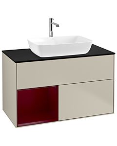 Villeroy und Boch Finion Villeroy und Boch G772HBHH 100cm, plaque de finition noir mat, Emotion, étagères Peony laqué mat, Sand Matt Lacquer