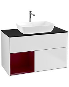 Villeroy und Boch Finion Waschtischunterschrank G772HBMT 100cm, Abdeckplatte black matt, Emotion, Regale Peony matt lacquer, White matt lacquer
