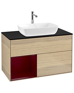 Villeroy und Boch Finion Villeroy und Boch G772HBPC 100cm, plaque de finition noir mat, Emotion, étagères Peony laqué mat, Oak Veneer