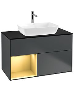 Villeroy und Boch Finion Waschtischunterschrank G772HFHG 100cm, Abdeckplatte black matt, Emotion, Regale Gold matt lacquer, Midnight Blue Matt Lacquer
