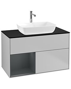 Villeroy und Boch Finion Waschtischunterschrank G772HGGJ 100cm, Abdeckplatte black matt, Emotion, Regale Midnight matt lacquer, Light grey matt