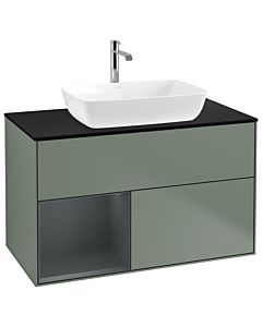 Villeroy und Boch Finion Waschtischunterschrank G772HGGM 100cm, Abdeckplatte black matt, Emotion, Regale Midnight matt lacquer, Olive Matt Lacquer
