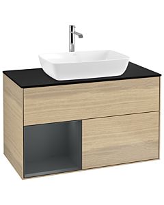 Villeroy und Boch Finion Waschtischunterschrank G772HGPC 100cm, Abdeckplatte black matt, Emotion, Regale Midnight matt lacquer, Oak Veneer