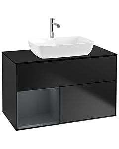 Villeroy und Boch Finion Villeroy und Boch G772HGPD 100cm, plaque de finition noir mat, Emotion, étagères laqué mat minuit, laqué noir mat