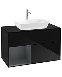 Villeroy und Boch Finion Waschtischunterschrank G772HGPH 100cm, Abdeckplatte black matt, Emotion, Regale Midnight matt lacquer, Glossy Black Lacquer