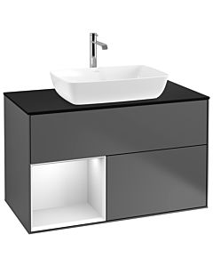 Villeroy und Boch Finion Villeroy und Boch G772MTGK 100cm, plaque de finition noir mat, Emotion, étagères laqué blanc mat, anthracite mat