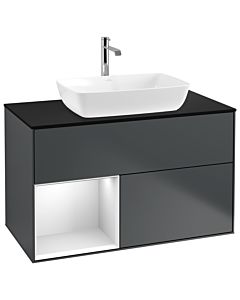 Villeroy und Boch Finion Villeroy und Boch G772MTHG 100cm, plaque de finition noir mat, Emotion, étagères laqué blanc mat, Midnight Blue Matt Lacquer