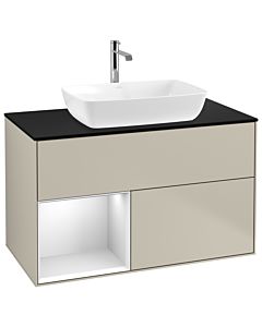 Villeroy und Boch Finion Waschtischunterschrank G772MTHH 100cm, Abdeckplatte black matt, Emotion, Regale White matt lacquer, Sand Matt Lacquer