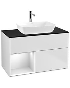 Villeroy und Boch Finion Waschtischunterschrank G772MTMT 100cm, Abdeckplatte black matt, Emotion, Regale White matt lacquer, White matt lacquer