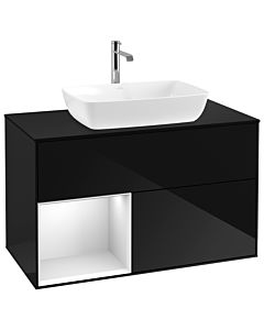 Villeroy und Boch Finion Villeroy und Boch G772MTPH 100cm, plaque de finition noir mat, Emotion, étagères laqué blanc mat, Glossy Black Lacquer