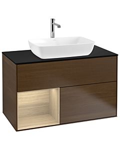 Villeroy und Boch Finion Waschtischunterschrank G772PCGN 100cm, Abdeckplatte black matt, Emotion, Regale Oak Veneer, Walnut veneer