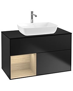 Villeroy und Boch Finion Villeroy und Boch G772PCPD 100cm, plaque de finition noir mat, Emotion, étagères Oak Veneer , laqué noir mat