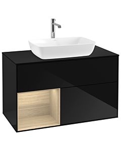 Villeroy und Boch Finion Waschtischunterschrank G772PCPH 100cm, Abdeckplatte black matt, Emotion, Regale Oak Veneer, Glossy Black Lacquer