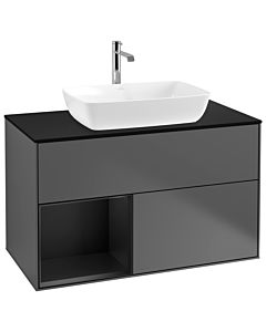 Villeroy und Boch Finion Villeroy und Boch Finion G772PDGK 100cm, cover plate black matt, Emotion, shelves black matt lacquer, anthracite matt