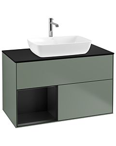 Villeroy und Boch Finion Villeroy und Boch G772PDGM 100cm, plaque de finition noir mat, Emotion, étagères laqué noir mat, Olive Matt Lacquer