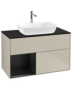 Villeroy und Boch Finion Waschtischunterschrank G772PDHH 100cm, Abdeckplatte black matt, Emotion, Regale Black matt lacquer, Sand Matt Lacquer