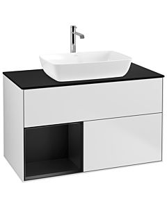 Villeroy und Boch Finion Villeroy und Boch G772PDMT 100cm, plaque de finition noir mat, Emotion, étagères Laque noire mate, Laque blanche mate