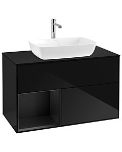 Villeroy und Boch Finion Waschtischunterschrank G772PDPH 100cm, Abdeckplatte black matt, Emotion, Regale Black matt lacquer, Glossy Black Lacquer