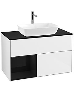 Villeroy und Boch Finion Waschtischunterschrank G772PHGF 100cm, Abdeckplatte black matt, Emotion, Regale Glossy black lacquer, Glossy white lacquer