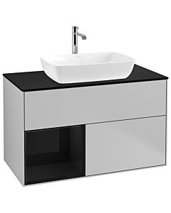 Villeroy und Boch Finion Villeroy und Boch G772PHGJ 100cm, plaque de finition noir mat, Emotion, étagères laqué noir brillant, gris clair mat