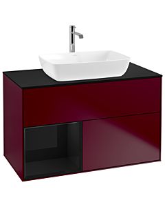 Villeroy und Boch Finion Villeroy und Boch G772PHHB 100cm, plaque de finition noir mat, Emotion, étagères laqué noir brillant, Peony Matt