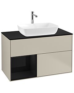 Villeroy und Boch Finion Waschtischunterschrank G772PHHH 100cm, Abdeckplatte black matt, Emotion, Regale Glossy black lacquer, Sand Matt Lacquer