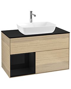 Villeroy und Boch Finion Waschtischunterschrank G772PHPC 100cm, Abdeckplatte black matt, Emotion, Regale Glossy black lacquer, Oak Veneer