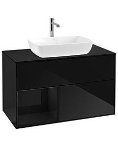 Villeroy und Boch Finion Waschtischunterschrank G772PHPH 100cm, Abdeckplatte black matt, Emotion, Regale Glossy black lacquer, Glossy Black Lacquer