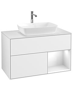 Villeroy und Boch Finion Waschtischunterschrank G781GFGF 100cm, Abdeckplatte white matt, Emotion, Regale Glossy white lacquer, Glossy white lacquer