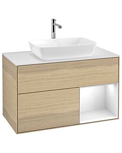 Villeroy und Boch Finion Villeroy und Boch G781GFPC 100cm, plaque de recouvrement blanc mat, Emotion, étagères Laque blanche brillante, Oak Veneer