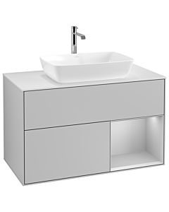 Villeroy und Boch Finion Waschtischunterschrank G781GJGJ 100cm, Abdeckplatte white matt, Emotion, Regale Light grey matt lacquer, Light grey matt