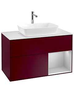 Villeroy und Boch Finion Villeroy und Boch G781GJHB 100cm, plaque de recouvrement blanc mat, Emotion, étagères laqué gris clair mat, Peony Matt