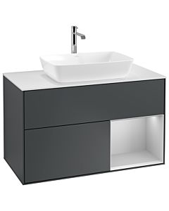 Villeroy und Boch Finion Waschtischunterschrank G781GJHG 100cm, Abdeckplatte white matt, Emotion, Regale Light grey matt lacquer, Midnight Blue Matt Lacquer