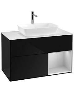 Villeroy und Boch Finion Villeroy und Boch G781GJPH 100cm, plaque de finition blanc mat, Emotion, étagères laqué gris clair mat, Glossy Black Lacquer