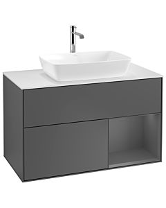 Villeroy und Boch Finion Waschtischunterschrank G781GKGK 100cm, Abdeckplatte white matt, Emotion, Regale Anthracite matt lacquer, Anthracite matt