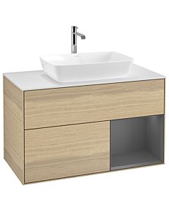 Villeroy und Boch Finion Villeroy und Boch G781GKPC 100cm, plaque de recouvrement blanc mat, Emotion, étagères laqué anthracite mat, Oak Veneer