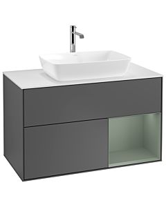 Villeroy und Boch Finion Villeroy und Boch Finion G781GMGK 100cm, cover plate white matt, Emotion, shelves olive matt lacquer, anthracite matt