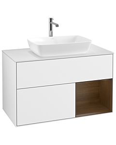 Villeroy und Boch Finion G781GNGF 100cm, plaque de recouvrement blanc mat, emotion, étagères Walnut Veneer , laqué blanc brillant