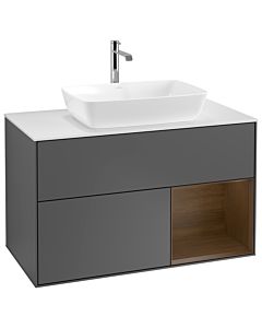 Villeroy und Boch Finion Villeroy und Boch G781GNGK 100cm, plaque de recouvrement blanc mat, Emotion, étagères Walnut Veneer , anthracite mat