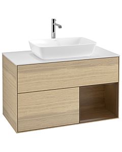 Villeroy und Boch Finion Waschtischunterschrank G781GNPC 100cm, Abdeckplatte white matt, Emotion, Regale Walnut Veneer, Oak Veneer