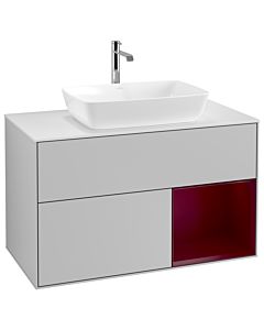 Villeroy und Boch Finion Villeroy und Boch G781HBGJ 100cm, plaque de recouvrement blanc mat, Emotion, étagères Peony laqué mat, gris clair mat