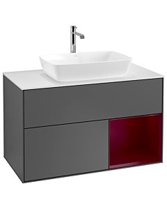 Villeroy und Boch Finion Waschtischunterschrank G781HBGK 100cm, Abdeckplatte white matt, Emotion, Regale Peony matt lacquer, Anthracite matt