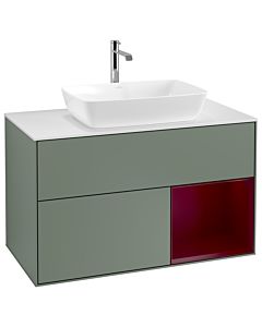 Villeroy und Boch Finion Waschtischunterschrank G781HBGM 100cm, Abdeckplatte white matt, Emotion, Regale Peony matt lacquer, Olive Matt Lacquer