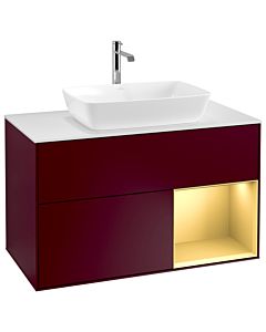 Villeroy und Boch Finion Waschtischunterschrank G781HFHB 100cm, Abdeckplatte white matt, Emotion, Regale Gold matt lacquer, Peony Matt